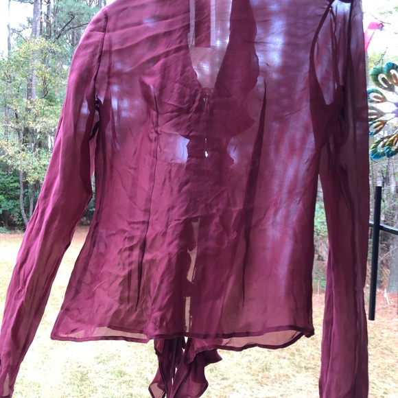 Vintage Roberto Cavalli 100% Silk Blouse-Sheer Burgundy-Made in Italy - Picture 5 of 10